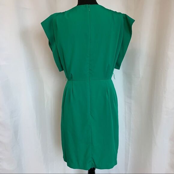 Eliza J Green Drape Sleeve Pleated Missy Sheath Waist Dress Size 4 - Picture 8 of 16